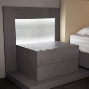 complementi di arredo: comodino con pannello illumiato led in vetro di murano. Design Italiano